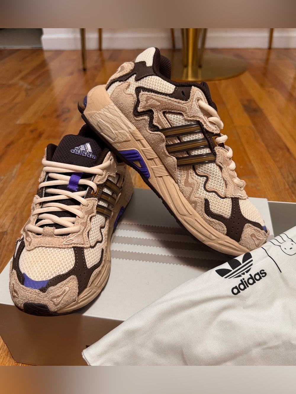 adidas bad bunny unisex Beige and Brown Sneakers with Purple Accents